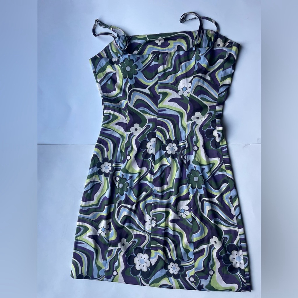 Aritzia Sunday Best Shimmer Satin Mini Dress Size 2 Purple Swirl Floral Print - Picture 5 of 5